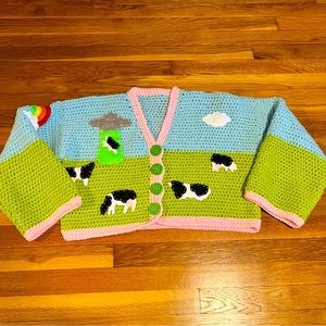 Handmade Crochet “Alien Cowspiracy” Cardigan